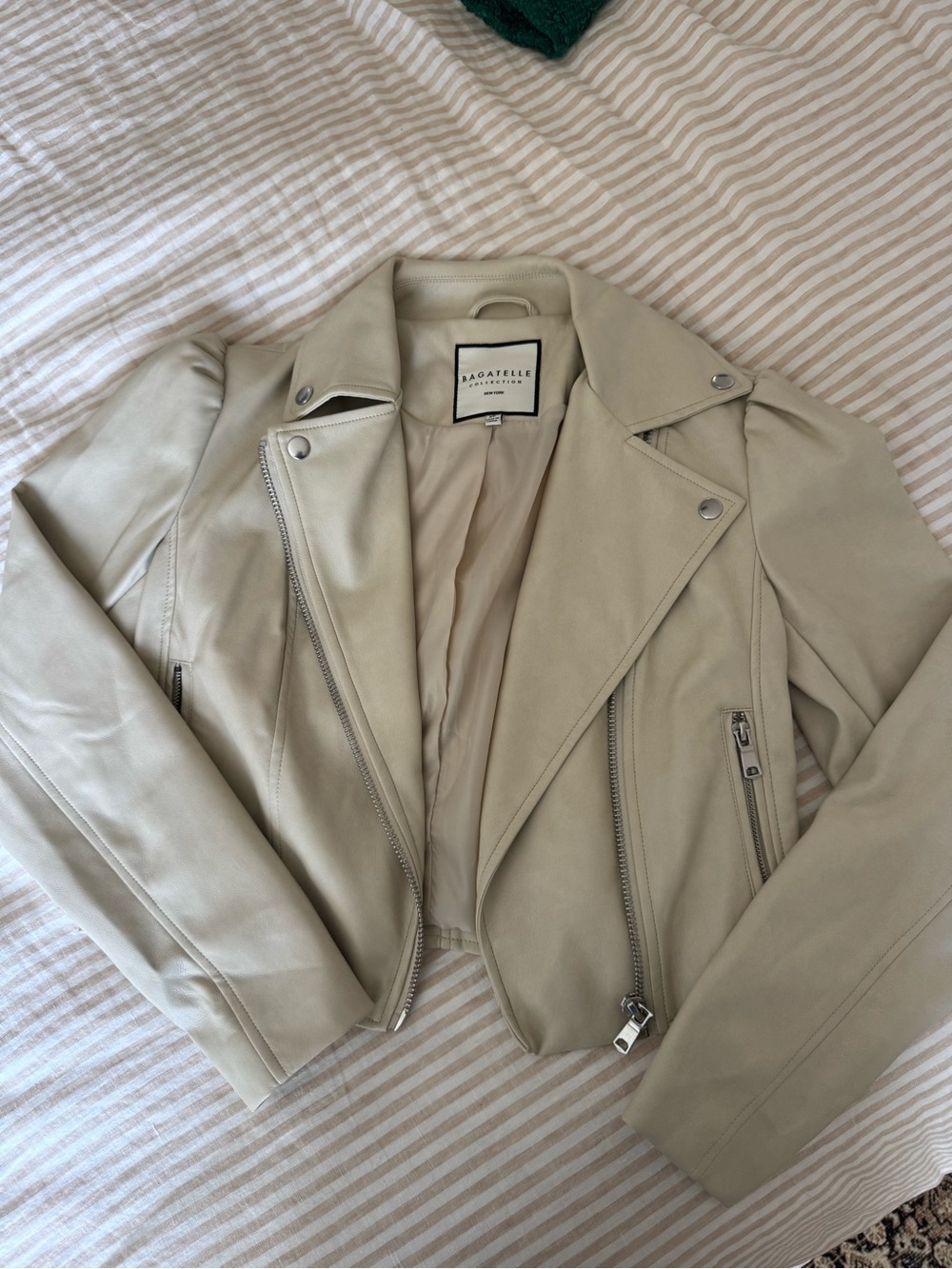 bagatelle Light Cream Asymmetrical Leather Moto Jacket